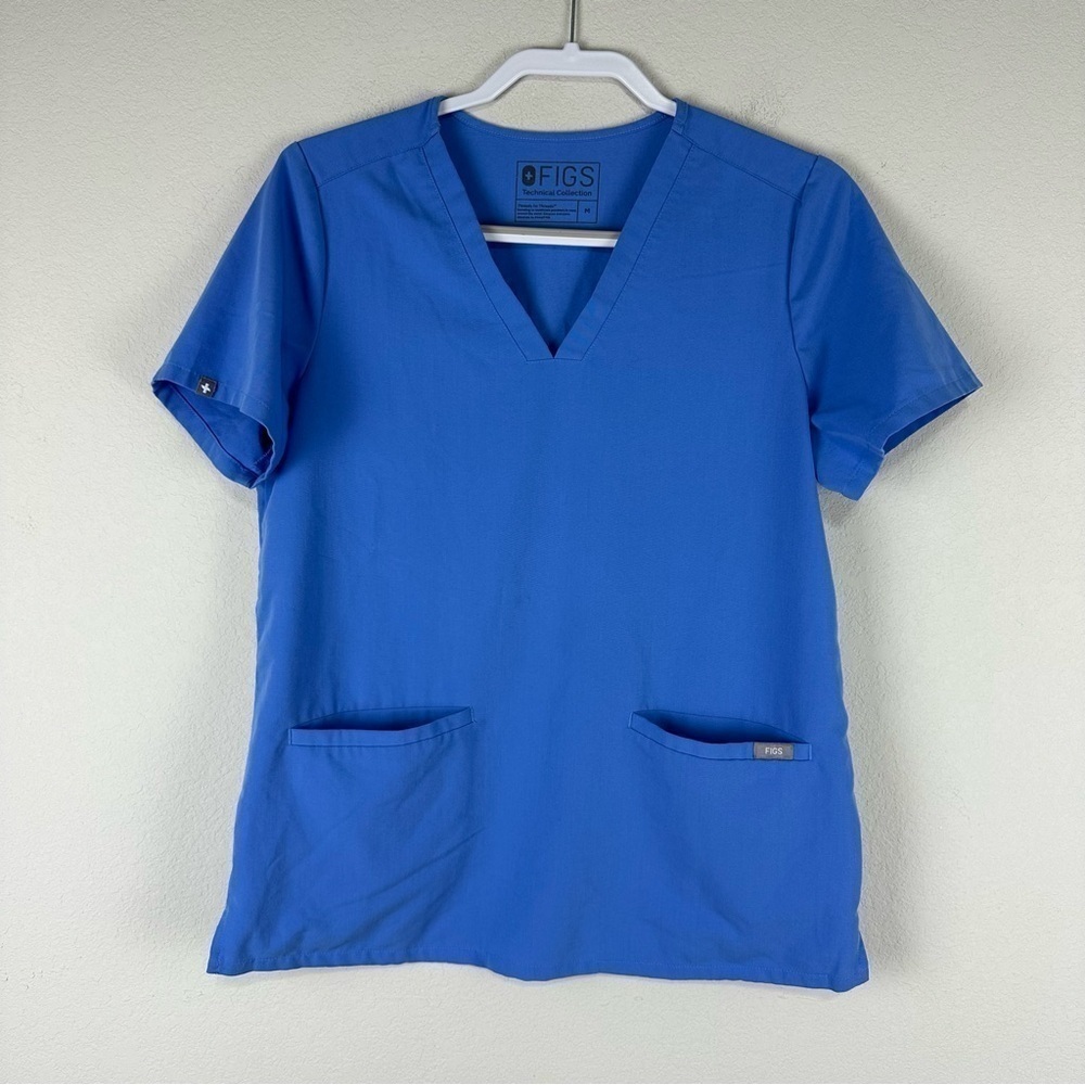 Figs Blue Casma Three Pocket Short Sleeve Scrub Medical Top Size Medium